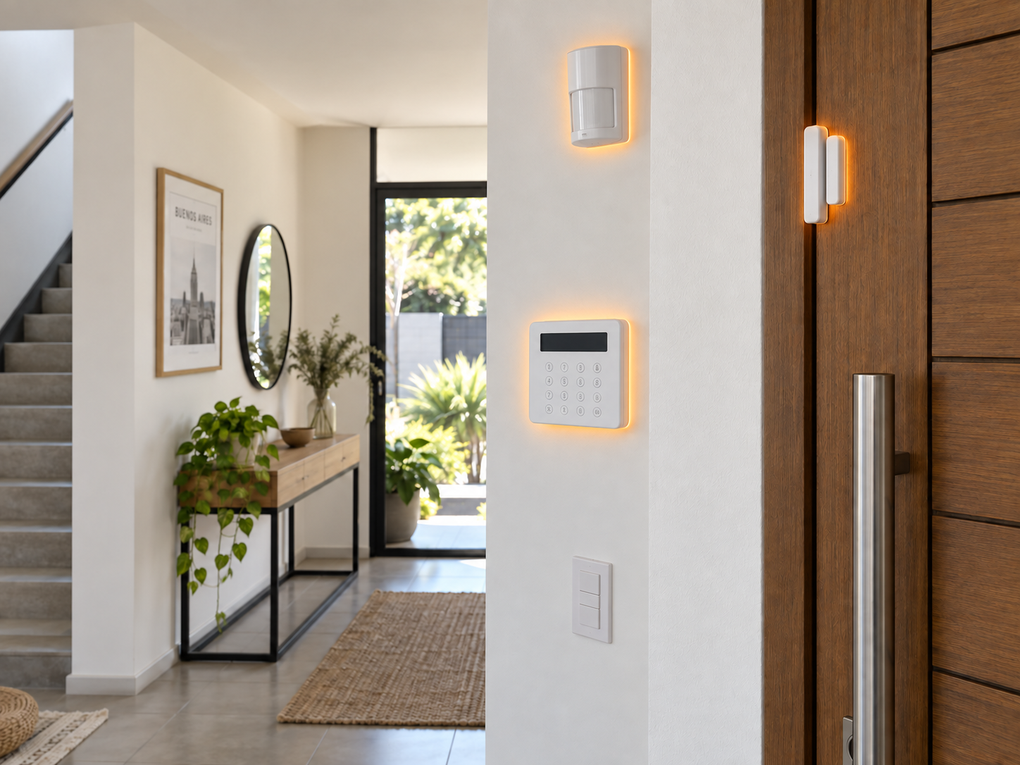 Componentes de alarma instalados en una vivienda
