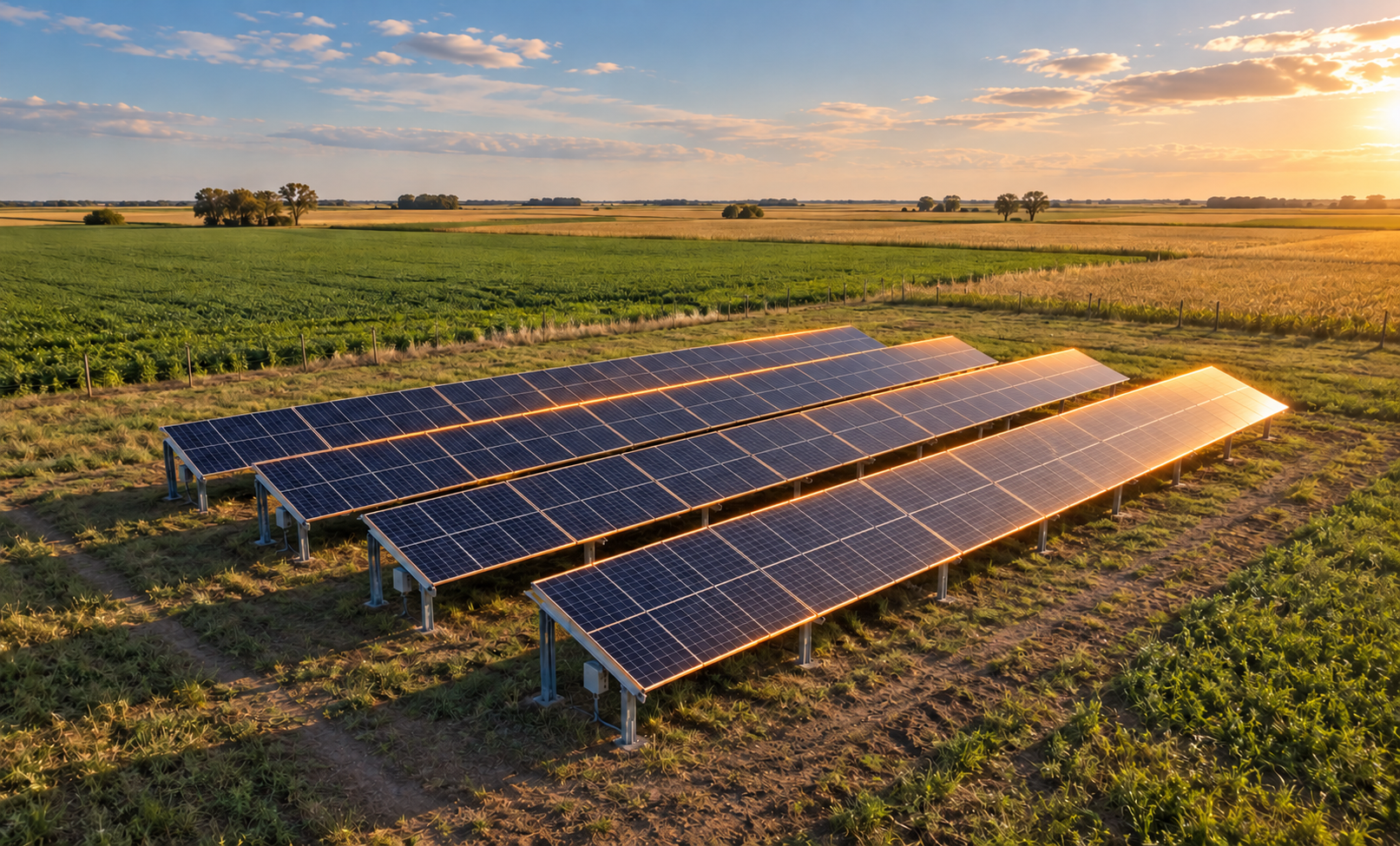 Instalación de paneles solares en un campo argentino